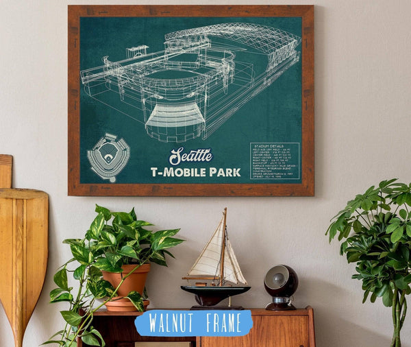 20" x 16" / Walnut Frame Cutler West Seattle Mariners T- Mobile Park Vintage Baseball Frame Print 2019