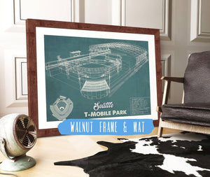 20" x 16" / Walnut Frame & Mat Cutler West Seattle Mariners T- Mobile Park Vintage Baseball Frame Print 2019
