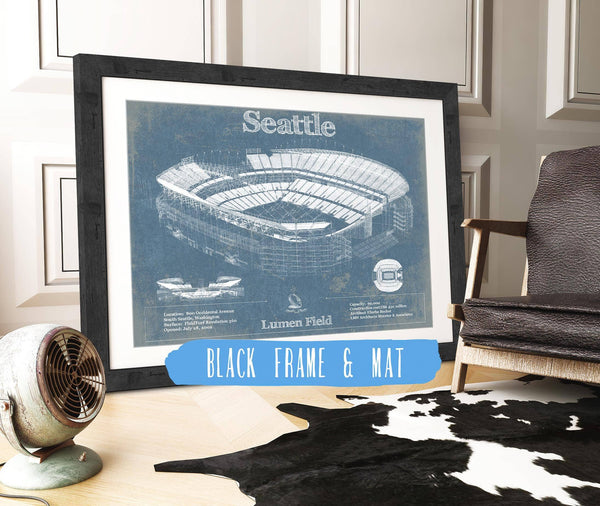 20" x 16" / Black Frame & Mat Cutler West Seattle Seahawks - Lumen Field - Vintage Football Print
