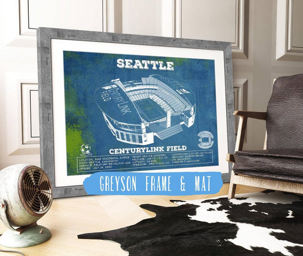 14" x 11" / Greyson Frame & Mat Cutler West Seattle Sounders F.C. - Vintage Century Link Field MLS Soccer Print