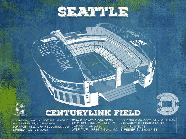 14" x 11" / Unframed Cutler West Seattle Sounders F.C. - Vintage Century Link Field MLS Soccer Print