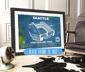 20" x 16" / Black Frame & Mat Cutler West Seattle Sounders F.C. - Vintage Century Link Field MLS Soccer Print