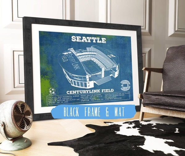 20" x 16" / Black Frame & Mat Cutler West Seattle Sounders F.C. - Vintage Century Link Field MLS Soccer Print
