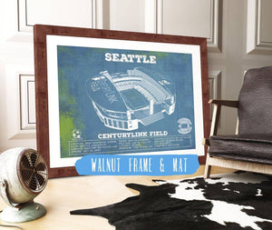 20" x 16" / Walnut Frame & Mat Cutler West Seattle Sounders F.C. - Vintage Century Link Field MLS Soccer Print