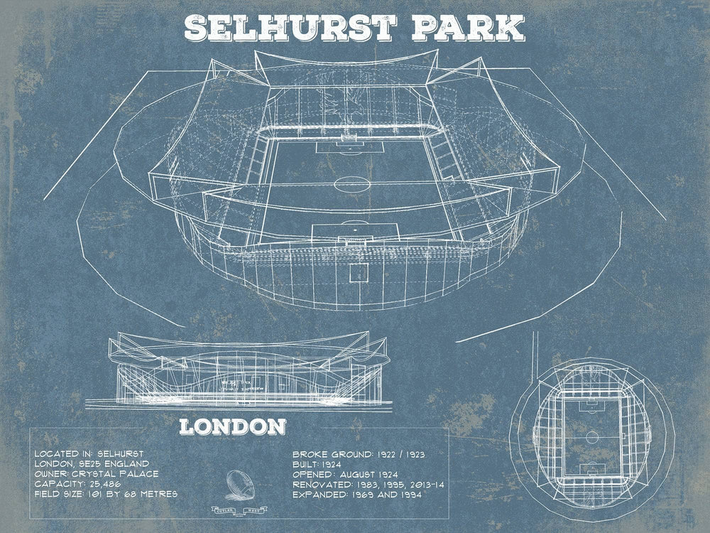 14" x 11" / Stretched Canvas Wrap Cutler West Selhurst Park Stadium A New Crystal Palace Blueprint Vintage Soccer Print