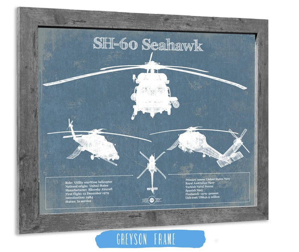 14" x 11" / Greyson Frame Cutler West SH-60/MH-60 Seahawk Helicopter Vintage Aviation Blueprint Military Print