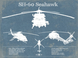 14" x 11" / Unframed Cutler West SH-60/MH-60 Seahawk Helicopter Vintage Aviation Blueprint Military Print