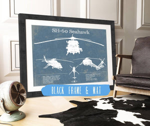 20" x 16" / Black Frame & Mat Cutler West SH-60/MH-60 Seahawk Helicopter Vintage Aviation Blueprint Military Print