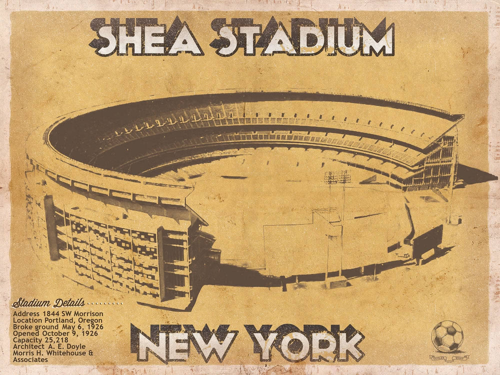14" x 11" / Stretched Canvas Wrap Cutler West Shea Stadium New York Giants NFL Vintage Football Print