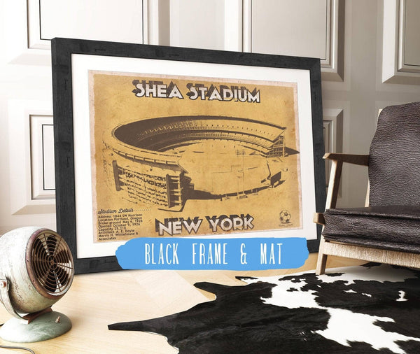 20" x 16" / Black Frame & Mat Cutler West Shea Stadium New York Giants NFL Vintage Football Print