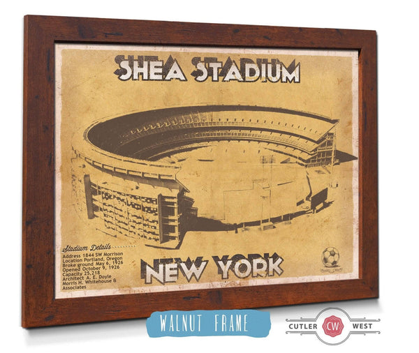 20" x 16" / Walnut Frame Cutler West Shea Stadium New York Giants NFL Vintage Football Print