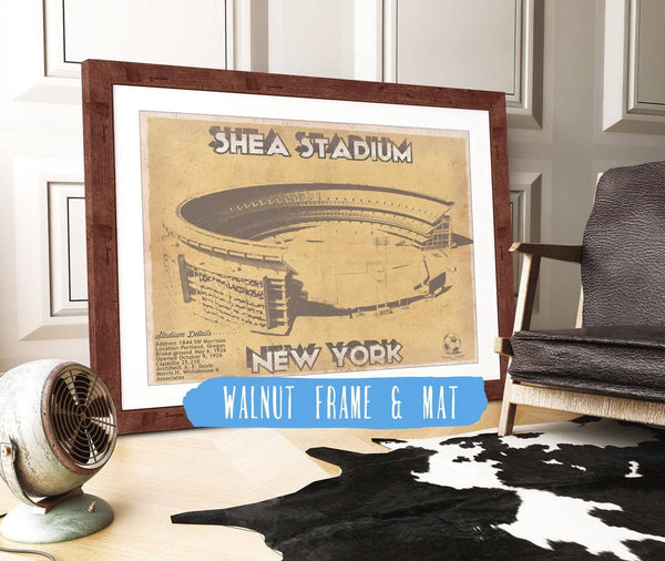 20" x 16" / Walnut Frame & Mat Cutler West Shea Stadium New York Giants NFL Vintage Football Print