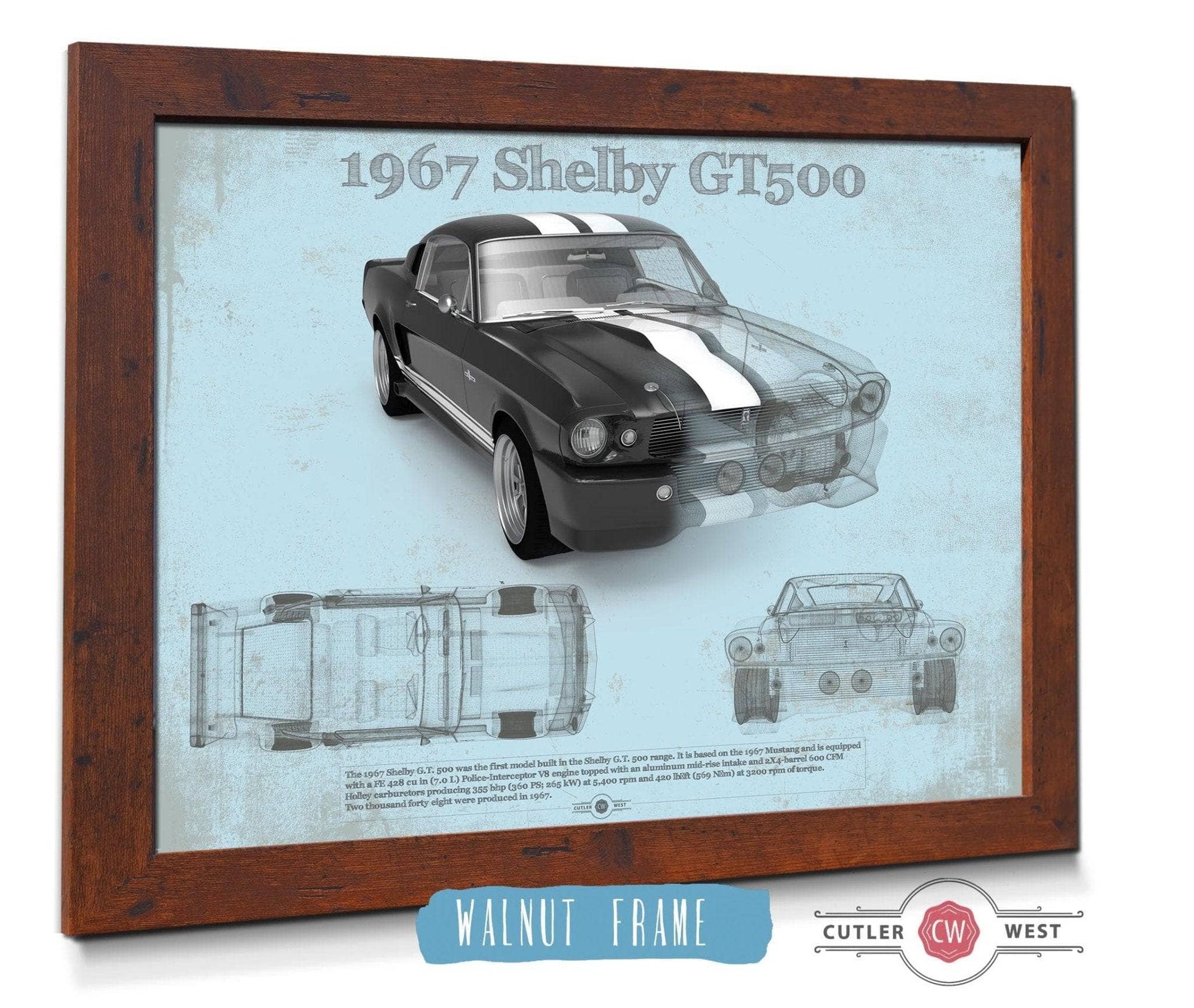 Cutler West Ford Collection Shelby Mustang GT500 Blueprint Vintage Auto Print