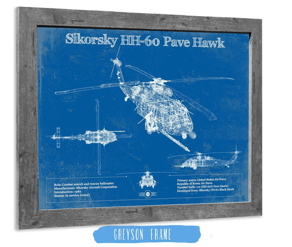 14" x 11" / Greyson Frame Cutler West Sikorsky HH-60 Pave Hawk Vintage Aviation Blueprint Military Print
