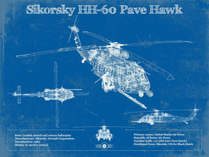 14" x 11" / Unframed Cutler West Sikorsky HH-60 Pave Hawk Vintage Aviation Blueprint Military Print
