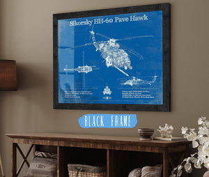 20" x 16" / Black Frame Cutler West Sikorsky HH-60 Pave Hawk Vintage Aviation Blueprint Military Print