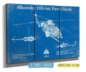 36" x 24" / 3 Panel Canvas Wrap Cutler West Sikorsky HH-60 Pave Hawk Vintage Aviation Blueprint Military Print