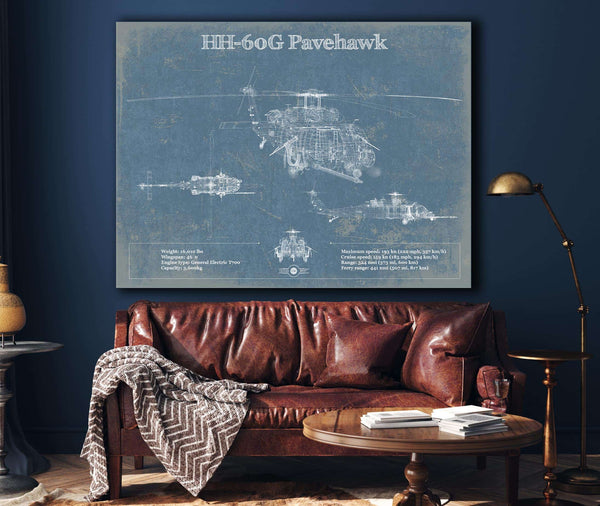 Cutler West Sikorsky HH-60G Pave Hawk Vintage Blueprint Helicopter Print