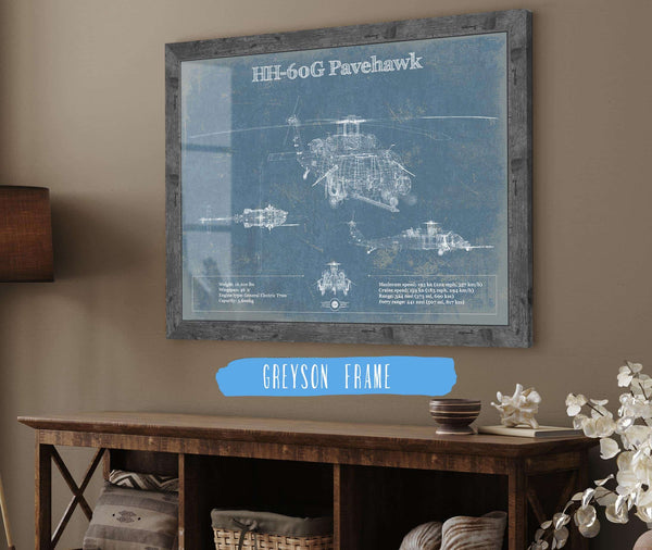14" x 11" / Greyson Frame Cutler West Sikorsky HH-60G Pave Hawk Vintage Blueprint Helicopter Print