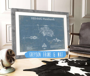 14" x 11" / Greyson Frame & Mat Cutler West Sikorsky HH-60G Pave Hawk Vintage Blueprint Helicopter Print