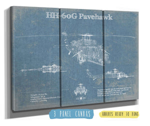 36" x 24" / 3 Panel Canvas Wrap Cutler West Sikorsky HH-60G Pave Hawk Vintage Blueprint Helicopter Print