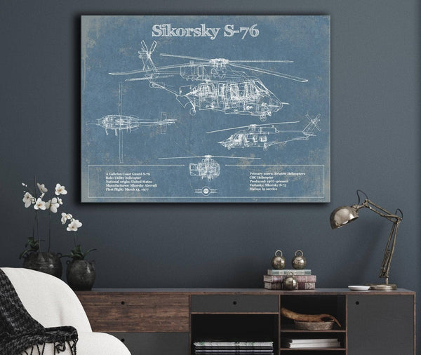 Cutler West Sikorsky S-76 Helicopter Vintage Aviation Blueprint Military Print