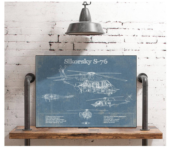 Cutler West Sikorsky S-76 Helicopter Vintage Aviation Blueprint Military Print