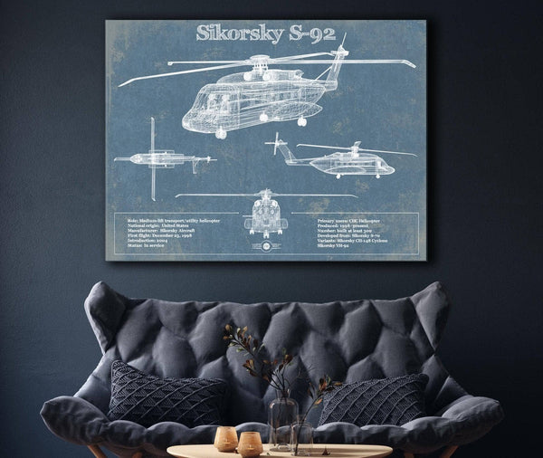 Cutler West Sikorsky S-92 Helicopter Vintage Aviation Blueprint Military Print
