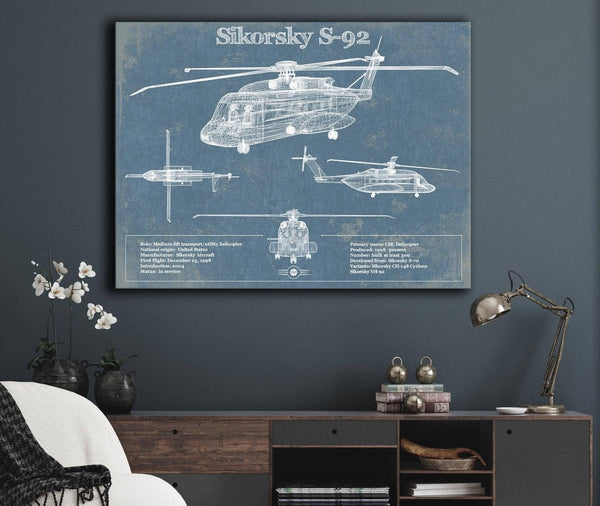 Cutler West Sikorsky S-92 Helicopter Vintage Aviation Blueprint Military Print