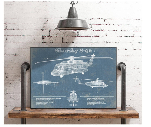 Cutler West Sikorsky S-92 Helicopter Vintage Aviation Blueprint Military Print