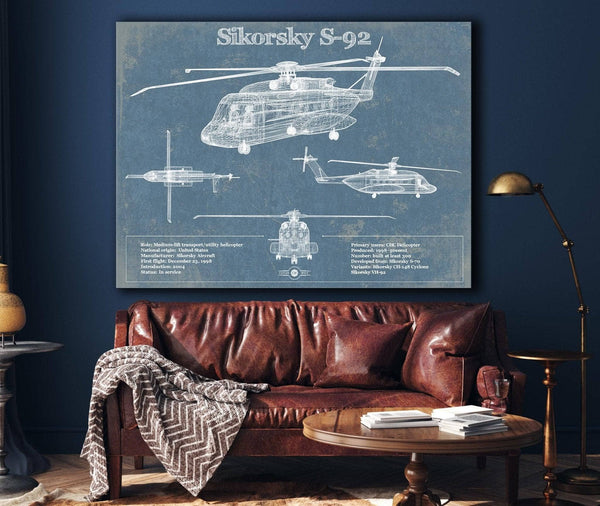 Cutler West Sikorsky S-92 Helicopter Vintage Aviation Blueprint Military Print