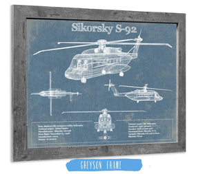 14" x 11" / Greyson Frame Cutler West Sikorsky S-92 Helicopter Vintage Aviation Blueprint Military Print