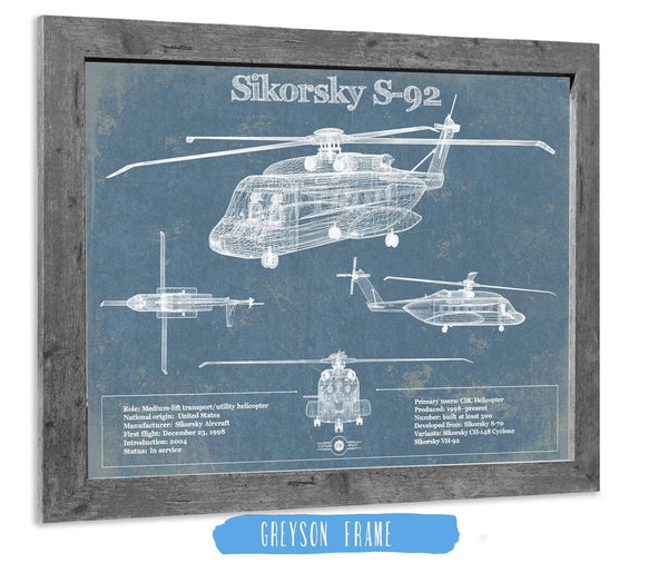 14" x 11" / Greyson Frame Cutler West Sikorsky S-92 Helicopter Vintage Aviation Blueprint Military Print