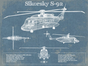 14" x 11" / Unframed Cutler West Sikorsky S-92 Helicopter Vintage Aviation Blueprint Military Print