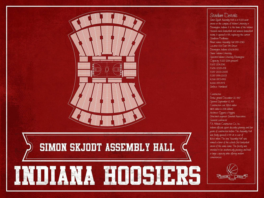 14" x 11" / Stretched Canvas Wrap Cutler West Simon Skjodt Assembly Hall Indiana Hoosiers Team Color NCAA Vintage Print