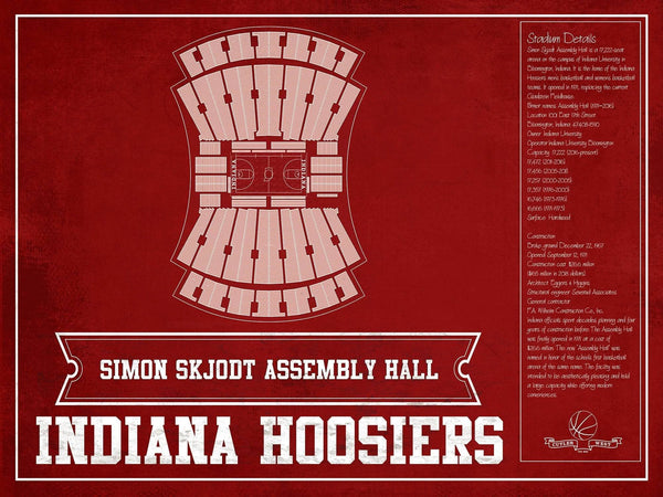 14" x 11" / Unframed Cutler West Simon Skjodt Assembly Hall Indiana Hoosiers Team Color NCAA Vintage Print
