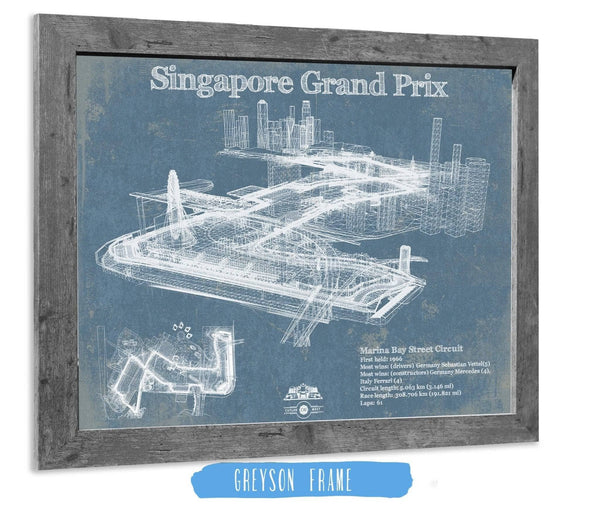 14" x 11" / Greyson Frame Cutler West Singapore Grand Prix Blueprint Race Track Print