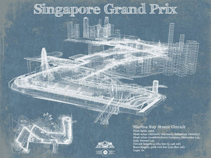 14" x 11" / Unframed Cutler West Singapore Grand Prix Blueprint Race Track Print