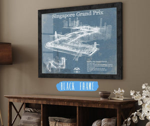 20" x 16" / Black Frame Cutler West Singapore Grand Prix Blueprint Race Track Print