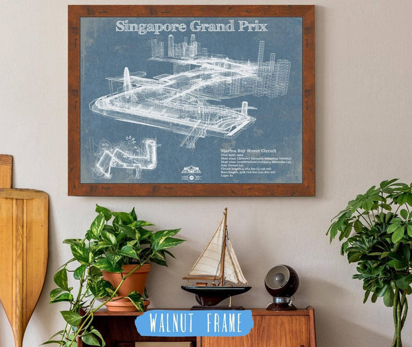 20" x 16" / Walnut Frame Cutler West Singapore Grand Prix Blueprint Race Track Print