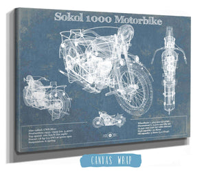 14" x 11" / Stretched Canvas Wrap Cutler West Sokol 1000 Blueprint Motorcycle Patent Print