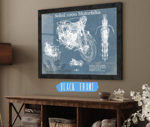 20" x 16" / Black Frame Cutler West Sokol 1000 Blueprint Motorcycle Patent Print