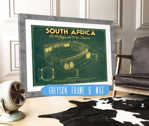 14" x 11" / Greyson Frame & Mat Cutler West South Africa World Cup 2019 Champions - Vintage Ellis Park Stadium Print