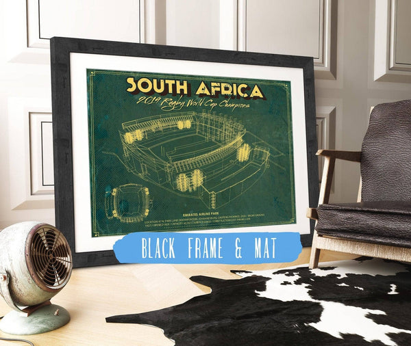 20" x 16" / Black Frame & Mat Cutler West South Africa World Cup 2019 Champions - Vintage Ellis Park Stadium Print