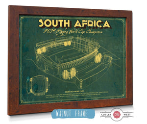 20" x 16" / Walnut Frame Cutler West South Africa World Cup 2019 Champions - Vintage Ellis Park Stadium Print