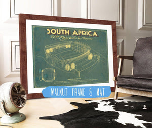 20" x 16" / Walnut Frame & Mat Cutler West South Africa World Cup 2019 Champions - Vintage Ellis Park Stadium Print