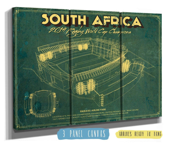 36" x 24" / 3 Panel Canvas Wrap Cutler West South Africa World Cup 2019 Champions - Vintage Ellis Park Stadium Print