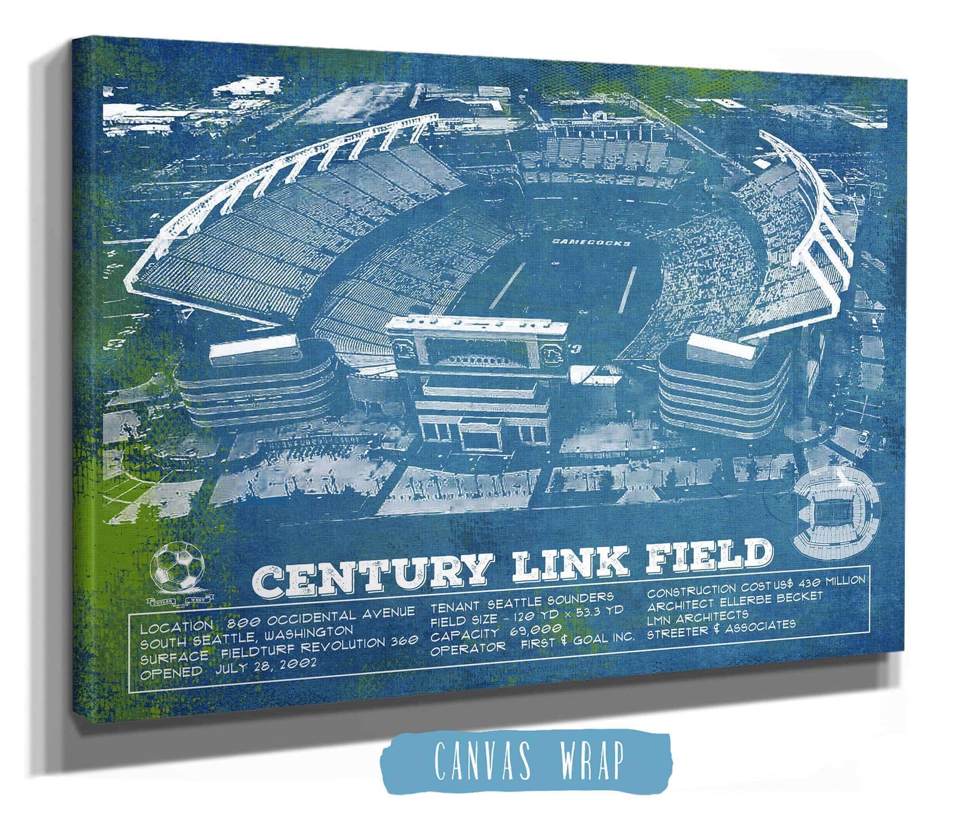 Cutler West College Football Collection Williams-Brice Stadium Art - South Carolina Gamecocks Vintage Blueprint Art Chart
