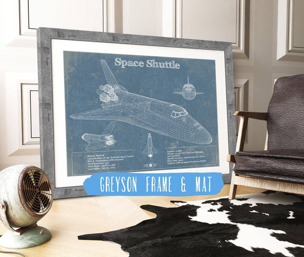 14" x 11" / Greyson Frame & Mat Cutler West Space Shuttle Aviation Blueprint Print