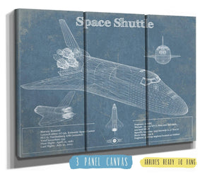 36" x 24" / 3 Panel Canvas Wrap Cutler West Space Shuttle Aviation Blueprint Print